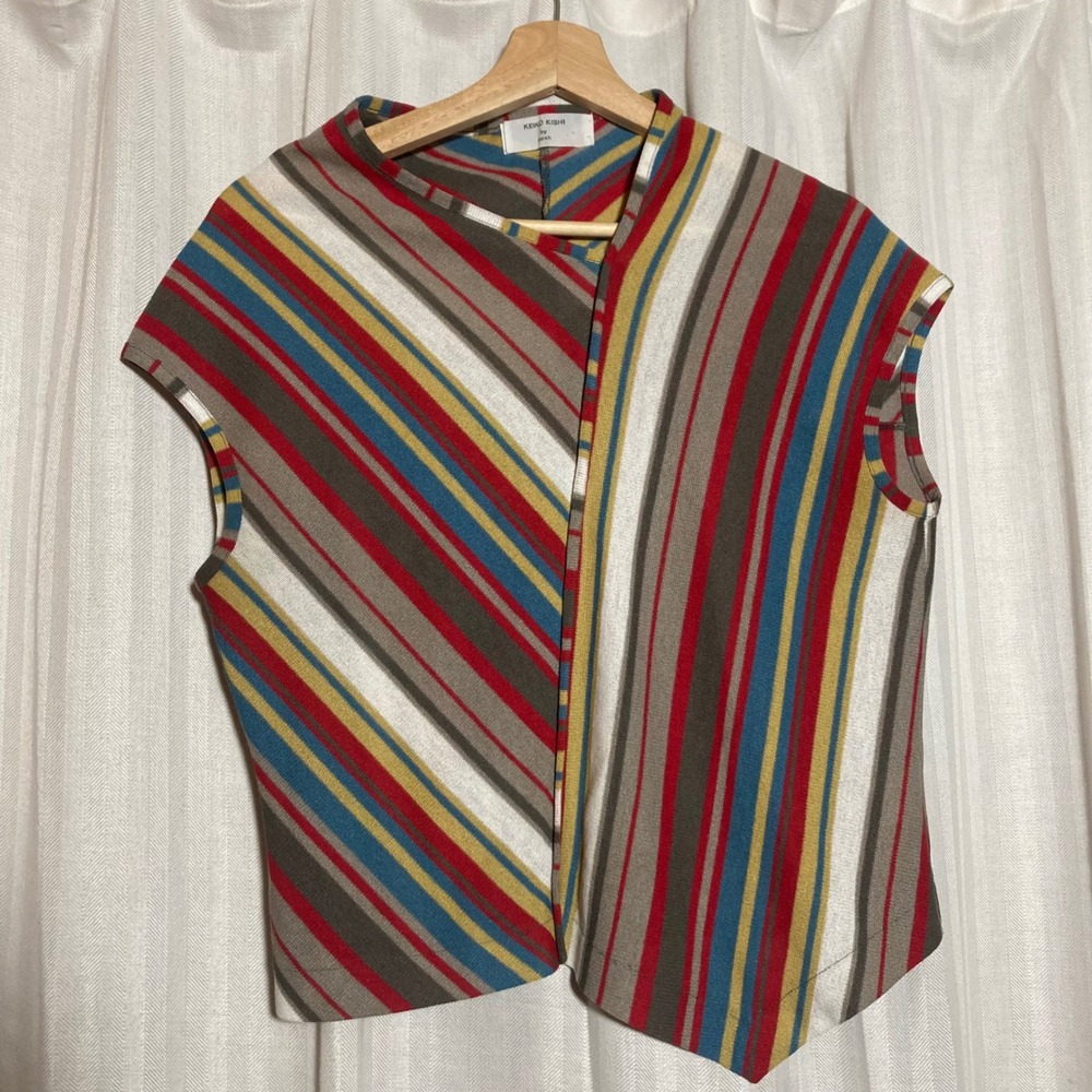 Keiko Kishi by Nosh Womens Striped Mock Neck Asymmetrical Knit Top Made in Japan